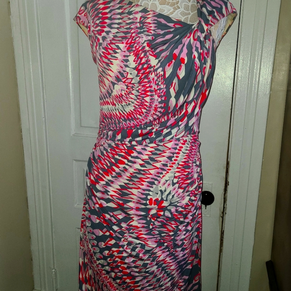 Maggie London Pink and Grey Print Dress Size 10